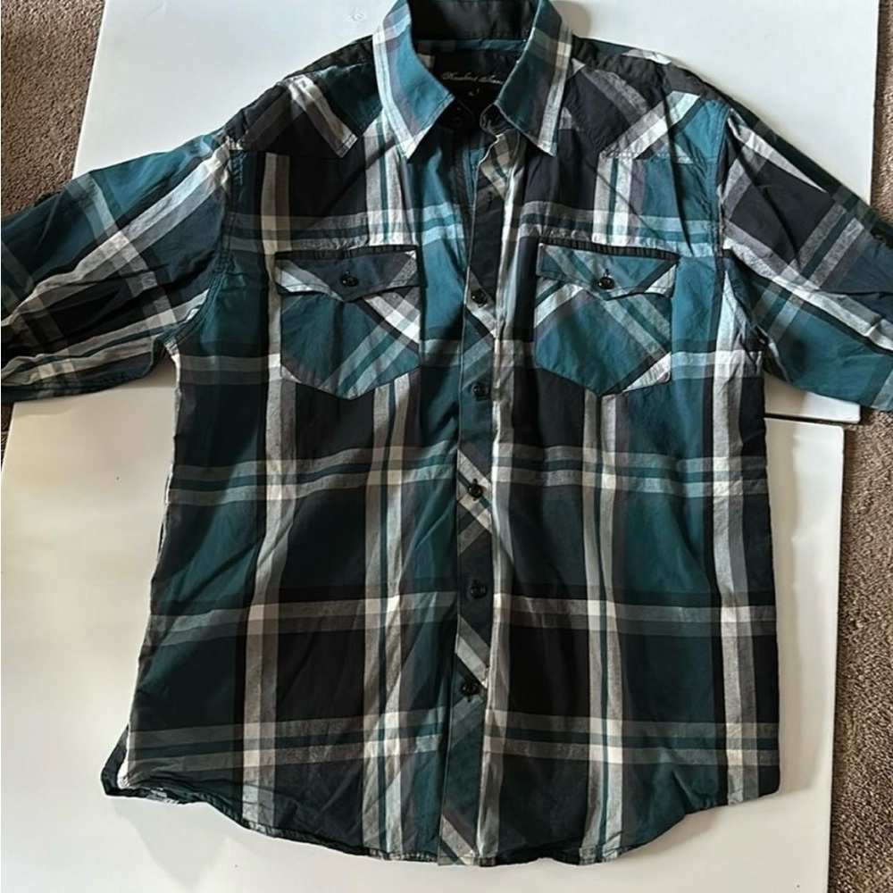 Knockout Jeans Men’s turquoise Button Up Shirt